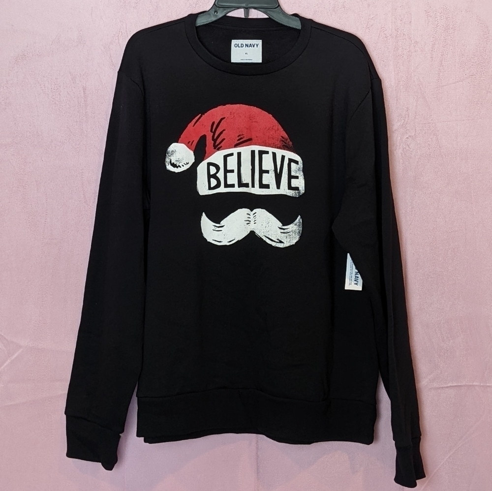 Old Navy Believe in Santa Claus Black Long Sleeve Christmas Pajama Top Medium